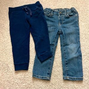 Set of 2 Navy Blue Kids Sweatpants Joggers and Jeans 2T unisex
